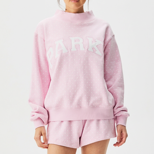 Pink Polka Dot Mock Neck Sweatshirt with Varsity Letter Print Women's Oversized Pullover <b>Sets</b> Autumn Knitted Cotton <b>Sweater</b> Tops - Product Image 1