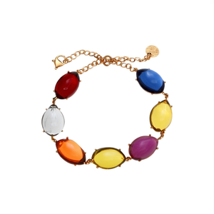 Bracelet Perlé Tendance en Acier Inoxydable 316L Plaqué Or PVD, Pierres Ovales Multicolores Durables et Résistantes - Product Image 2