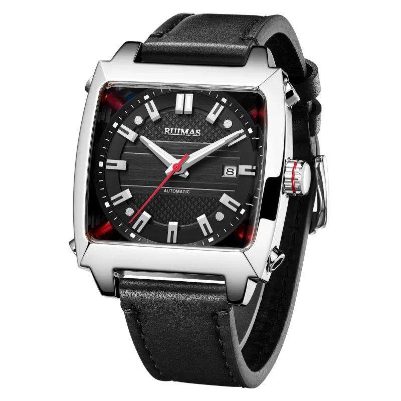 Relojes Hombre Original Brand Leather Men Mechanical Wrist Watches Luxury Square Automatic Watch