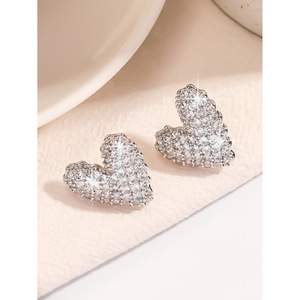 Heart Shape Zircon <b>Stud</b> <b>Earrings</b> Gold And Silver Micro Insert For Party Women <b>Crystal</b> <b>Earrings</b> - Product Image 3