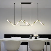 Suspension linéaire LED moderne en métal noir, design géométrique minimaliste, pour table à manger, îlot de cuisine et restaurant