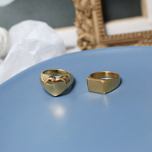 Women's Non-Fading 18K Gold-Plated <b>Titanium</b> Steel <b>Rings</b> | French Minimalist Heart & Japanese Square Chunky <b>Ring</b> Wholesale - Product Image 1