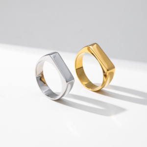 Anillo de Acero Inoxidable con Baño de Oro de 18K PVD, Minimalista, Personalizado, con Logotipo Grabado, Geométrico, para <span class=keywords><strong>Mujer</strong></span>, SF2734, Resistente al Deslustre - Product Image 1