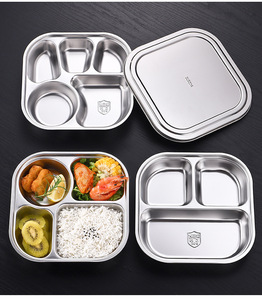 Récipient alimentaire en acier inoxydable 304 avec couvercle 3/4/<span class=keywords><strong>5</strong></span> <span class=keywords><strong>compartiments</strong></span> <span class=keywords><strong>plateau</strong></span> de <span class=keywords><strong>repas</strong></span> pour étudiants Restaurant assiettes à manger - Product Image 3