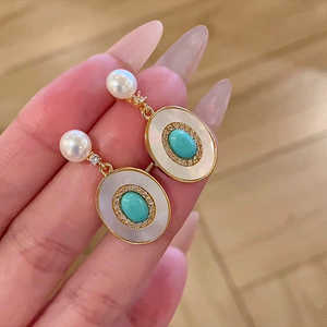 WENCHI Boucles d'oreilles clous de luxe léger haut de gamme en perles naturelles et turquoise, bijoux résistants à la chaleur 400g Shopify - Product Image 3
