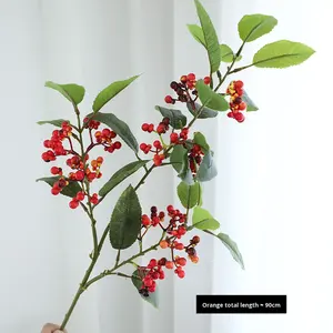 Arbre à argent artificiel avec fruits rouges de <span class=keywords><strong>houx</strong></span>, fleurs en soie et plastique, décoration de salon, décoration de Noël, arrangement floral transfrontalier - Product Image 6