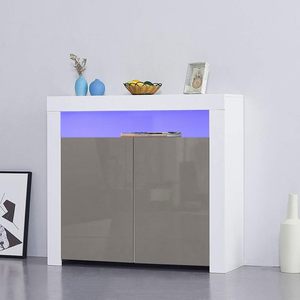 2-Door <strong>Modern</strong> Oak Panel Design LED <strong>Sideboard</strong> with High Gloss Fronts Large Capacity <strong>Grey</strong> Finish Living Room Cabinet - Product Image 3