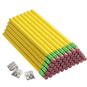 Заводские дешевые круглые карандаши, экологически чистые высококачественные детские чертежи 2b HB, набор деревянных желтых карандашей с ластиком для детей