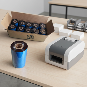 ริบบิ้นถ่ายโอนความร้อนขนาด 110 มม. x 300 ม. หมึกสีดำเคลือบแว็กซ์ แกนกลางขนาด 1 นิ้ว สำหรับพิมพ์ฉลากบาร์โค้ด - Product Image 1