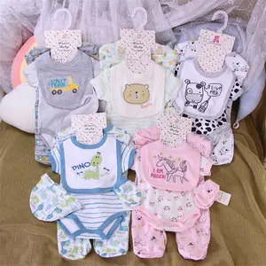 Vente en gros. Nouveau-né bébés tissu infantile barboteuse combinaison cadeau vêtements ensemble nouveau-né 100% coton 5 pièces ensemble