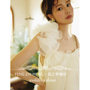 French Style Light Wedding Dress Champagne Tulle Ball Gown Empire Waist Halter Neckline Vintage 3D Patterns Photo Shoot Bridal - Product Image 3