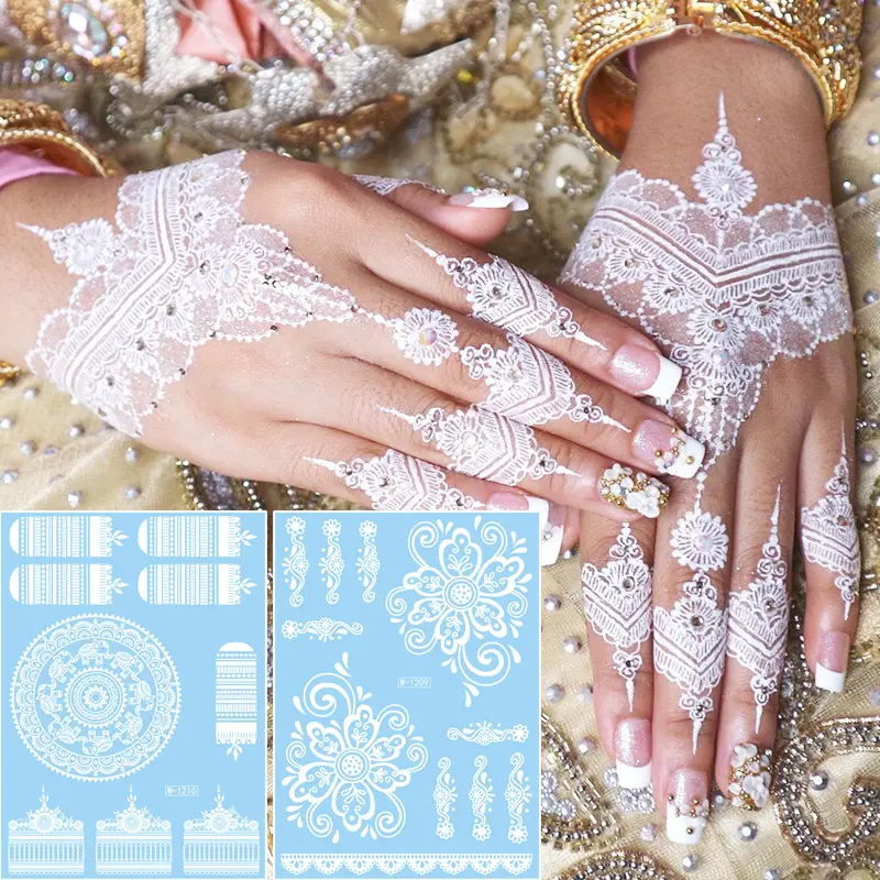 White Lace Tattoo Stickers Bride Wedding Festival Face Neck Chest Arm Hand Foot Body Art Temporary 3D Tattoo Makeup Decals