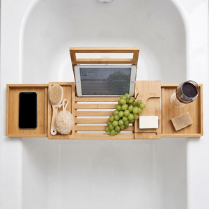 Livraison Rapide : <span class=keywords><strong>Plateau</strong></span> de Bain en Bambou de Luxe Extensible avec Emplacement pour Téléphone et Porte-Savon pour la Vente au Détail - Product Image 3