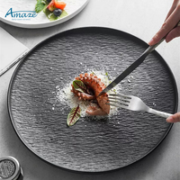 Populaire Service de Table en Céramique à Texture Roche pour Restauration, Assiettes de Présentation Salade et Steak avec Bord