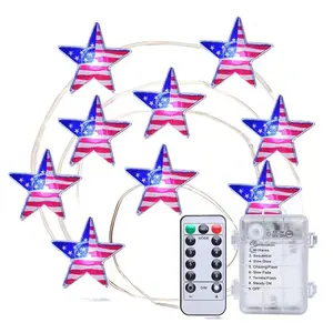 Independence Day 40 LED Stars Holiday Decorative Lights Battery Powered Patriotic String Lights with Remote Control