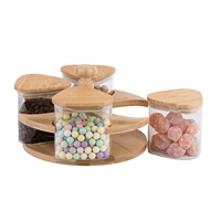 Lot de 4 bocaux en verre triangle borosilicate avec couvercle en bois de bambou et support rotatif en bambou