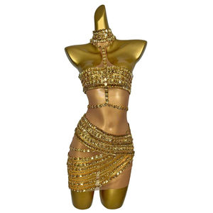 Vestido ดูผ่านเพชรปาร์ตี้ชุดฉลองสุภาพสตรีเต้นรําไนท์คลับชุดเข้ารูปผู้หญิง Rhinestone ชุดราตรีชุดราตรี - Product Image 4