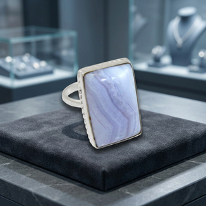 Anillos de Boda de Plata de Ley 925 con Cabujón de Ágata Azul, Joyería Personalizable de Moda al por Mayor de Fábrica a Precios Razonables - Product Image 3