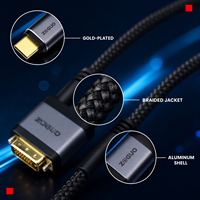 Câble USB Type-C vers DVI 2K60Hz 0,5-10M, adaptateur USB Type-C vers DVI-D, coque en aluminium, tressé en coton