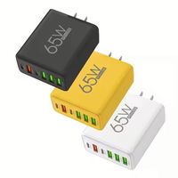 Cargador de Pared 6 en 1 de 65W con Carga Rápida, Enchufe para EE. UU., UE y Reino Unido, Adaptador de Cargador de Teléfono USB Tipo C, Bloque de Carga 4USB+2PD