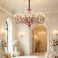 Lustre en cristal rose de luxe, style européen vintage, lampe suspendue pour hall d'hôtel, salle de mariage, décoration de banquet
