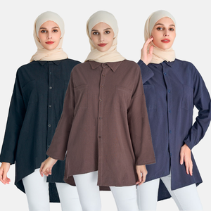عباءة دبي بمقاس كبير 5XL للبيع بالجملة، فستان نسائي إسلامي، قميص طويل الأكمام من القطن والكتان، بلوزة إسلامية محتشمة - Product Image 1