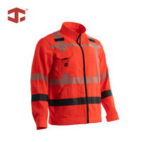 Traje de Trabajo de Alta Visibilidad JIADE Clase 3, Tela TC de 290 g/m², Kit Reflectante Rojo Fluorescente para Hombre con Puños Ajustables, para Mantenimiento