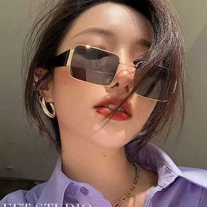 Lunettes de soleil carrées en métal pour femmes, protection UV 100%, style streetwear tendance, design rétro hip-hop, origine Jinhua, référence 8824 - Product Image 2