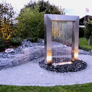 Fonte de água em aço inoxidável, fonte de água personalizada moderna para arte ao ar livre, decoração de cascata, jardim, escultura