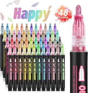 48 Farben Weihnachtsdeko Konturenmarker-Set zum Zeichnen und Schreiben, Stifte mit einzigartiger Ventilkonstruktion und Doppellinien-Metallic-Effekt - Product Image 1