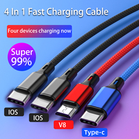 Cable de Carga Rápida 4 en 1 Trenzado de Nailon al por Mayor, Cable de Carga Rápida Dual USB C o Dual IOS para iPhone y Samsung