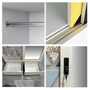 ตู้เสื้อผ้าเหล็ก4ประตูแบบทันสมัยพร้อมที่จับตู้เก็บเสื้อผ้าในบ้านพิมพ์ลายเฟอร์นิเจอร์ห้องนอน - Product Image 4