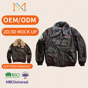 Giacca da Pilota da Uomo in Vera Pelle con Colletto Staccabile in Lana di Cotone Giacca di Volo in Pelle Bovina Gialla - Product Image 5