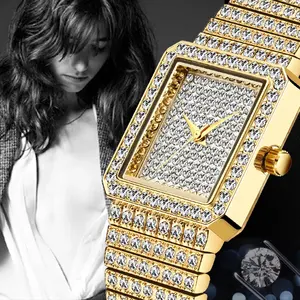 Reloj de Diamantes de Lujo para Mujer, Venta al por Mayor OEM, Logotipo Personalizado, Correa Chapada en Oro, Diamantes Cultivados en Laboratorio, Resistente al Agua 30M - Product Image 5