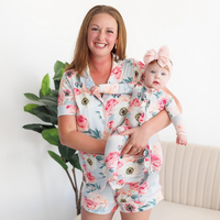 Ensemble de pyjamas maman et moi, doux et extensible, imprimé étoiles rose, bleu, jaune, short pour maman, ensemble de vêtements de nuit pour maman et nouveau-né
