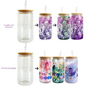 12Oz <b>Double</b> <b>Wall</b> Sublimation 25Pcs/Case Snow Globe Crystal Clear Glass Can for Iced Coffee, Soda With Lids - Product Image 1