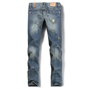 Retro Do Old Fashion Street Slim Fit Cat Whisker Jeans Craft Broken Color Fade Proof China Quality Factory Direct Selling