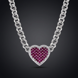 Collier pendentif cœur en acier inoxydable avec sertissage pavé de rubis, chaîne à maillons plaquée rhodium, cadeau romantique pour femme, bijoux - Product Image 3