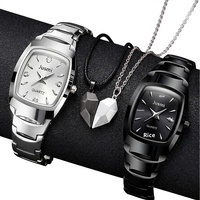 JUSMI S06421 Ensemble de montres à quartz pour couple, boîtier rectangulaire, bracelet en alliage, cadran à aiguilles, collier, vente chaude e-commerce transfrontalier