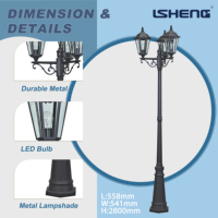 Lampadaire de jardin européen à double tête en aluminium moulé sous pression, éclairage paysager extérieur E27