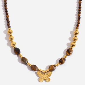 สร้อยคอผีเสื้อตาเสือสไตล์ยุโรปคลาสสิกโซ่สแตนเลส18K ชุบทองเครื่องประดับเฉพาะกลุ่ม - Product Image 4