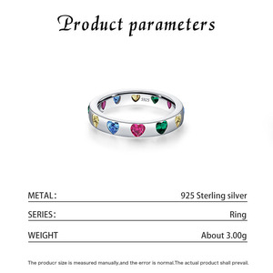 925 Sterling <b>Silver</b> Band Rainbow Heart Cut Cubic Zirconia <b>Eternity</b> Multi-Gemstone Heart <b>Eternity</b> <b>Ring</b> - Product Image 4