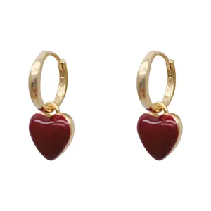 YIFANSHI French style niche high end ear buckle retro elegant fashionable drop glaze red love earrings for women fashion jewelry