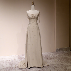 Buy In Bulk Champagne Color Wedding Dress Lace Applique & Illusion Back |  Alibaba.com