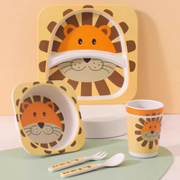 Ensemble de vaisselle carrée en mélamine et fibre de bambou écologique pour enfants, motif dessin animé, vente en gros