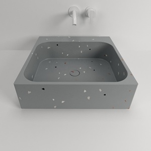 Thiết kế hiện đại ý terrazzo hình chữ nhật bề mặt rắn phòng tắm bồn rửa tay lưu vực làm bằng đá nhân tạo drainer - Product Image 2