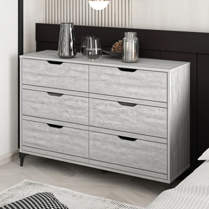 Cassettiera Moderna Minimalista Grigio Chiaro Testurizzata a 6 Cassetti con Maniglie a <span class=keywords><strong>Filo</strong></span>, Ecologica e Resistente per Camera da Letto e Soggiorno - Product Image 2