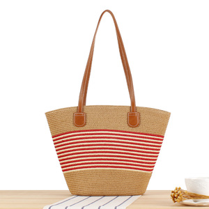 Gran oferta, bolso de mano de playa de verano para mujer, fibra <span class=keywords><strong>Natura</strong></span> tejida a mano con cierre de cremallera y dos asas/correas forradas de poliéster - Product Image 4
