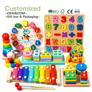 Ensemble de 34 types de jouets en bois Montessori personnalisables pour l'éducation précoce des enfants : Xylophone et Puzzle de reconnaissance des formes - Product Image 1