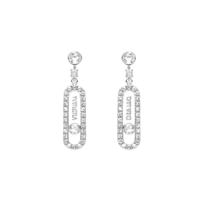 Boucles d'oreilles pendantes Vigia plaquées or blanc avec cristaux et strass, design lettre, bijoux de luxe pour femme pour les soirées - Product Image 1